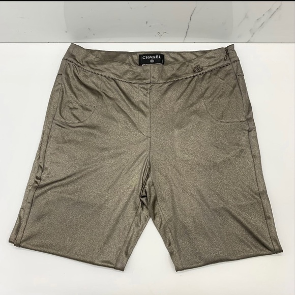 CHANEL GOLD SHIMMER LEGGINGS Pants sz 36 - Picture 4 of 16